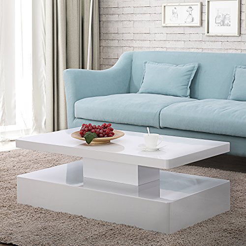Mecor Modern Glossy White Coffee Table W Led Lighting Contemporary Rectangle Design Living Room Furniture Walmart Com Walmart Com