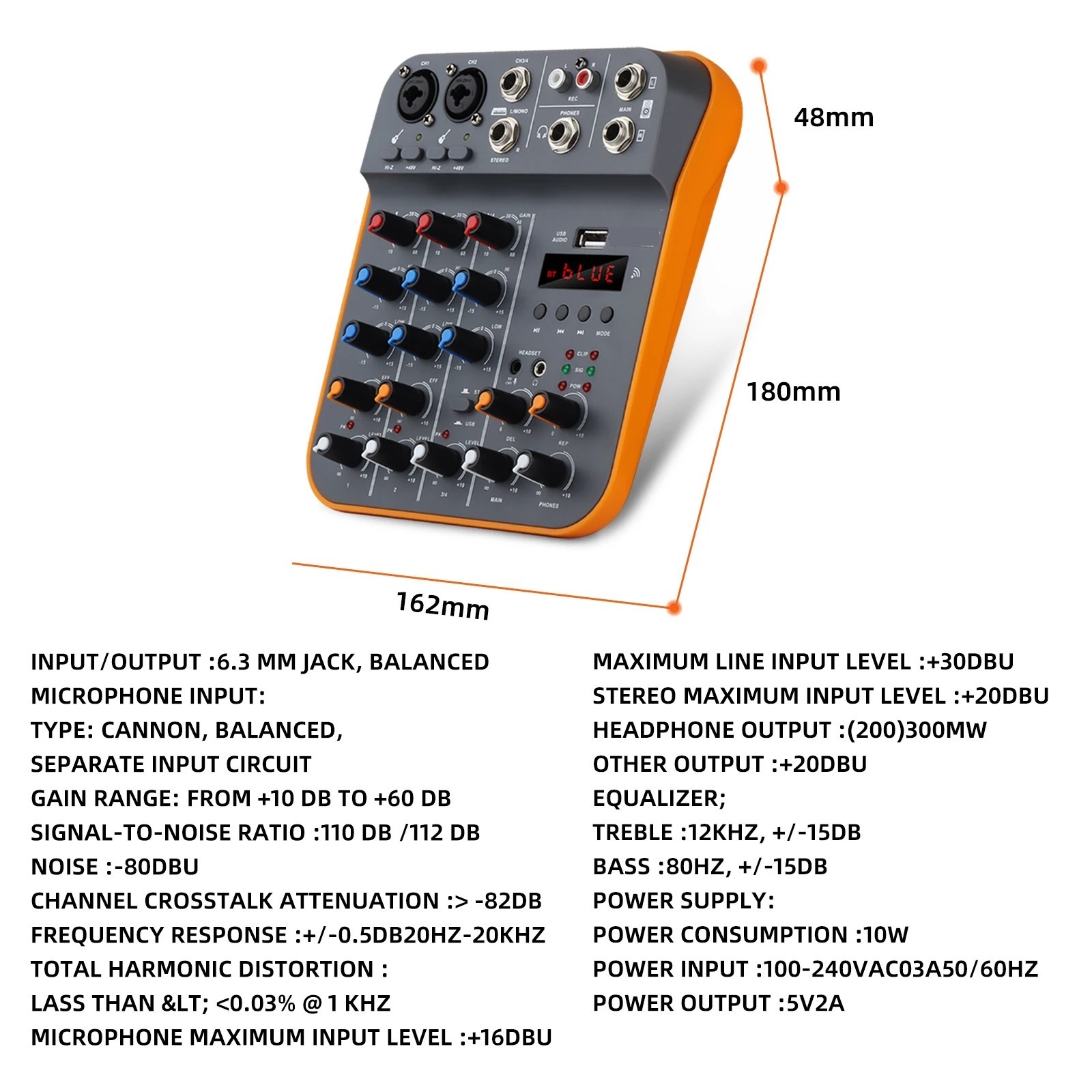Debra 4-Channel Audio Interface DJ Console Mixer With USB Sound Card 48V For PC Recording Microphone Live Streaming ,Precision Control