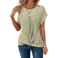 thumbnail image 3 of Feancey Twist Front Tops for Women Roll Up Cap Sleeve Waffle Knit Shirt Solid Color Crew Neck Summer Tees Comfy Loose Textured T-Shirts Mint Green XXL, 3 of 9