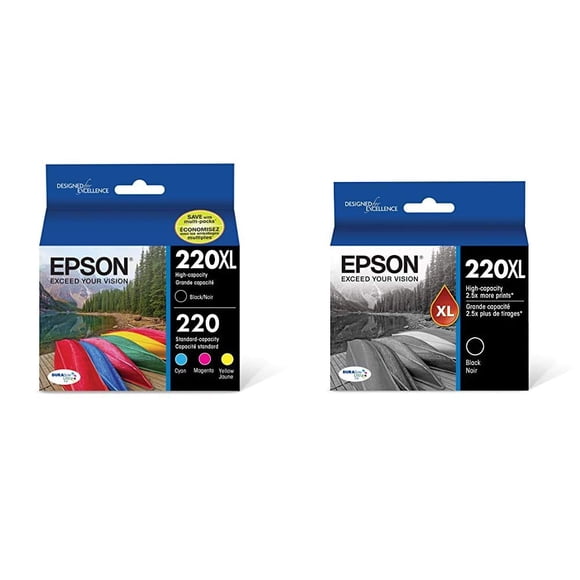 Cartucho de tinta Epson T220XL-BCS, paquete de 4, negro, cian, magenta y amarillo