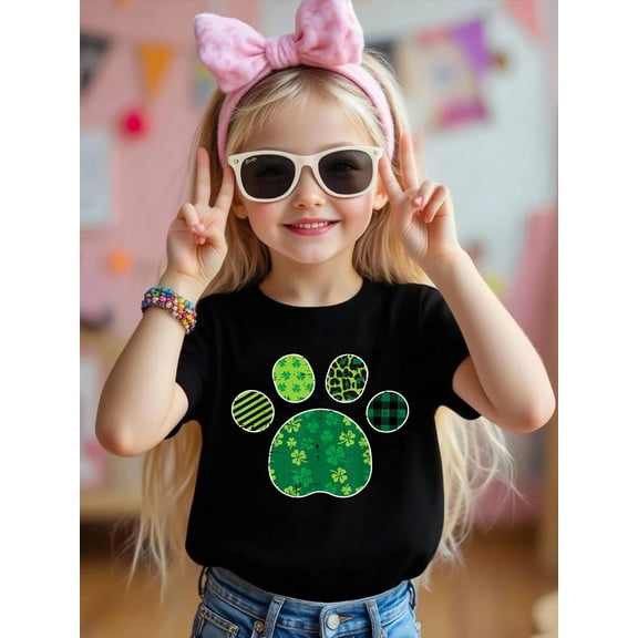 Stripes Shamrock Leopard Plaid Paw St Patricks Day Dog Cat Kids T-Shirt Graphic T-shirts for boys and girls