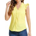 thumbnail image 1 of Camiseta Gingham Inspire Chic para mujer, blusa de volantes con cuello en V y mangas cortas, a cuadros, color amarillo, 1 of 6