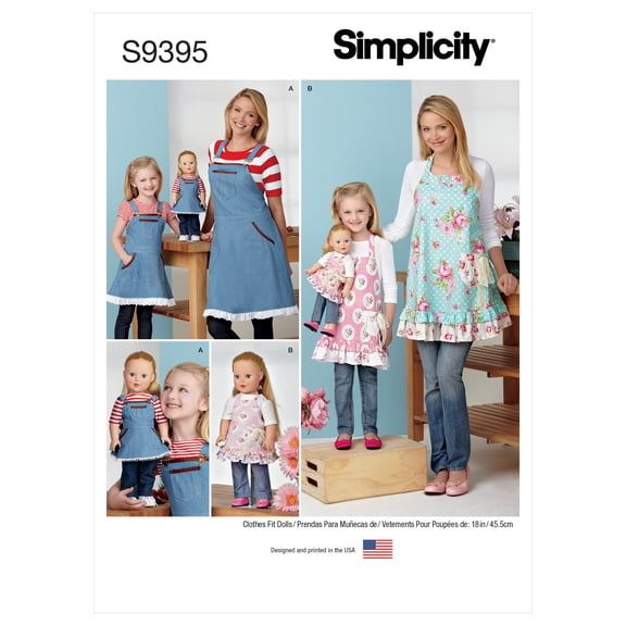 Simplicity Aprons for Misses, Children and 18" Doll-S - L / S - L