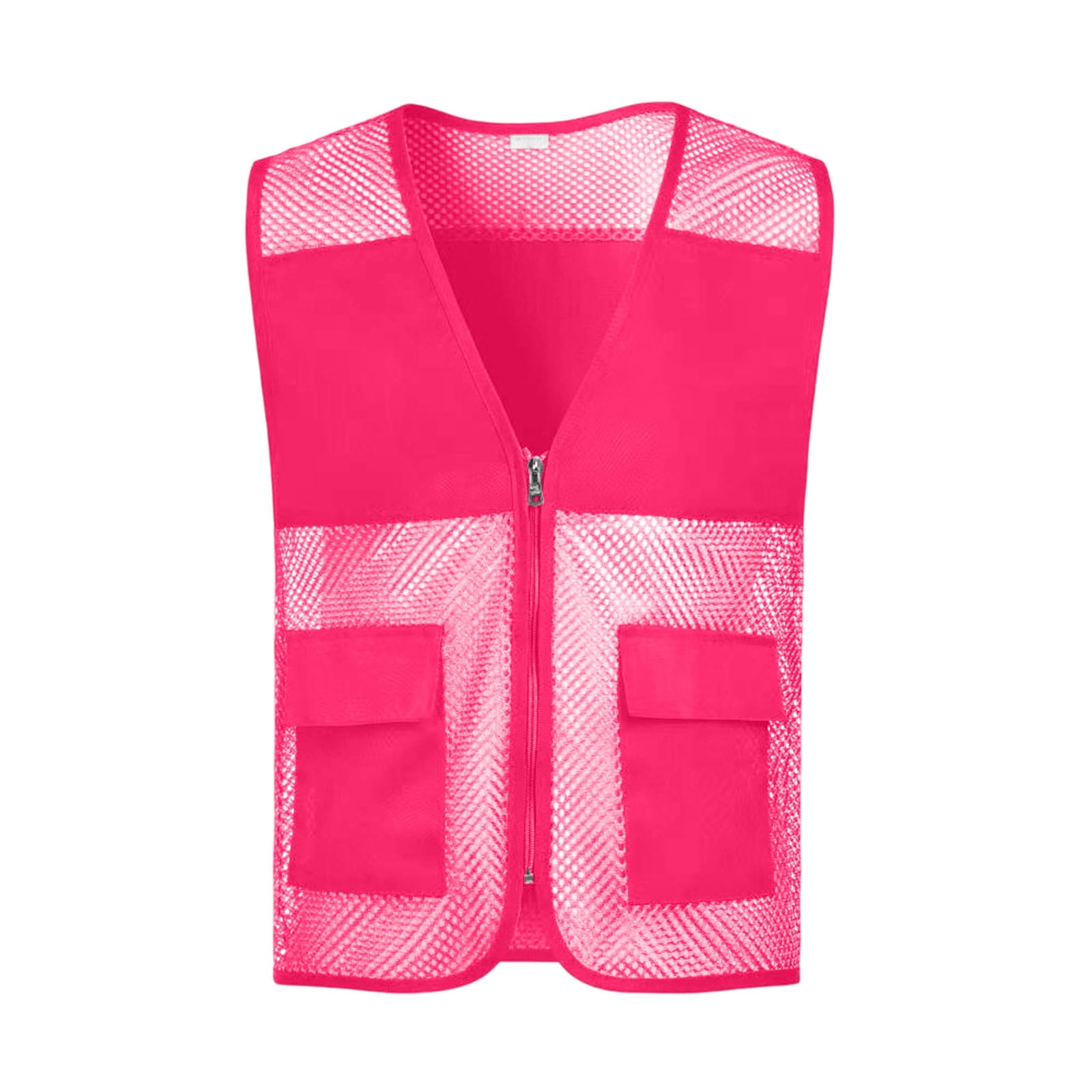 Womens Tank Tops- High Visibility Mesh Work Vest for Women Construction Reflective Safety Vest with Zipper and Pockets Hot Pink M