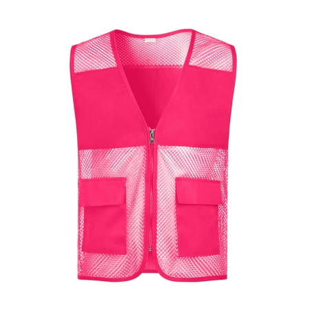 Womens Tank Tops- High Visibility Mesh Work Vest for Women Construction Reflective Safety Vest with Zipper and Pockets Hot Pink L