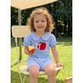 thumbnail image 6 of BemeyourBBs Toddler Baby Girl Back to School Outfit First Day of School Kindergarten Outfits Apple Embroidery Doll Collar Puff Short Sleeve Shirt Tops Stripe Shorts Set 2Pcs Baby Fall Summer Clothes, 6 of 9