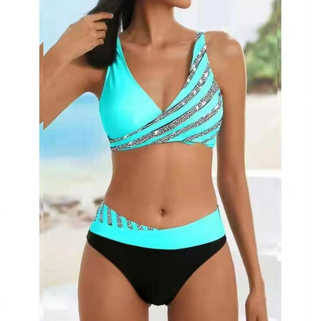 LVHAOGJOB Womens Swimsuits Summer Halter Bikini Plus Size Solid Pool Party Bathing Suits for Women Two Piece