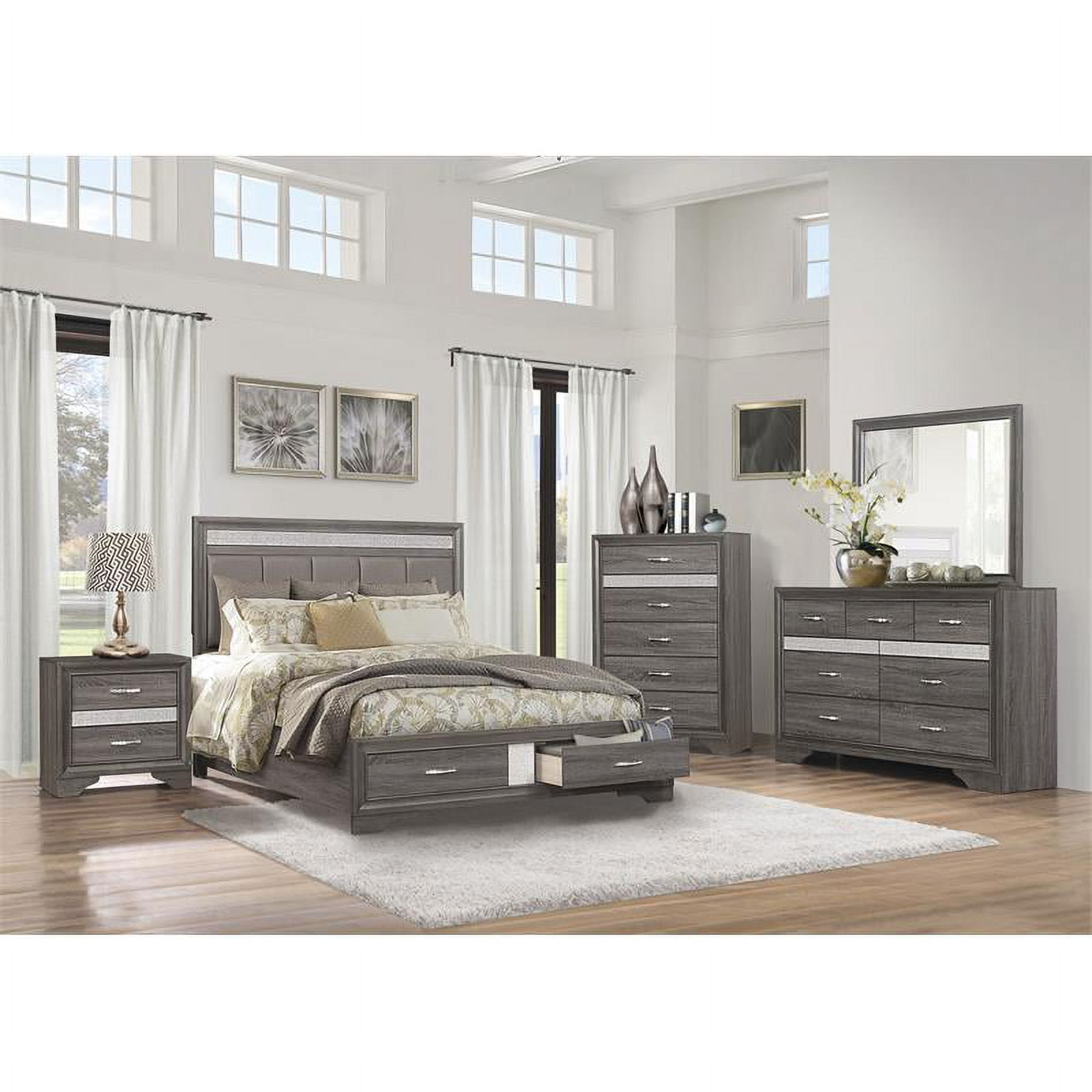 Lexicon Luster 3-Drawers Contemporary Wood Nightstand in Gray and Silver Glitter