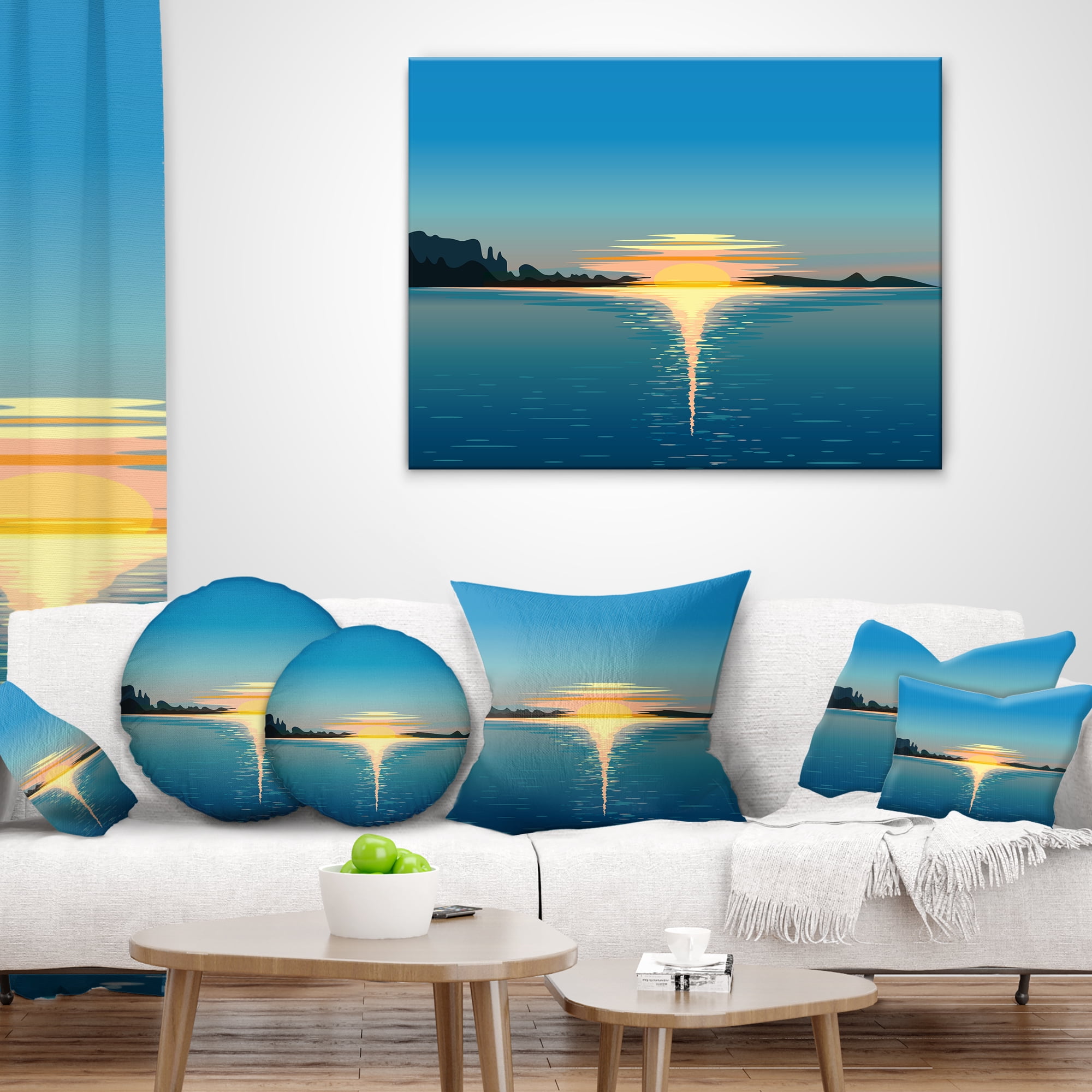 Designart Sea Sinking Sun - Seascape Throw Pillow - 16x16