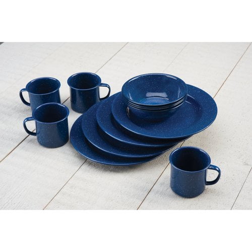 Coleman Enamel Camping Mess Kit 12 Piece, Blue