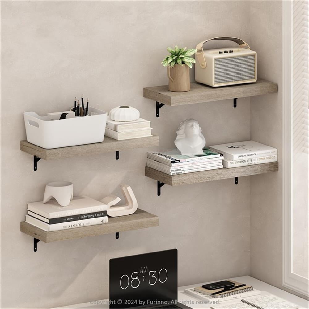 Pemberly Row 22-Inch Wall Mounted Floating Display Shelves in Natural Set of 4