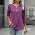 thumbnail image 4 of VBVC No Boundarie Women's 3/4 Sleeve Casual T-hirts,Womens Button Down Oversized Tops ,Fit Tunic Blouse For Women,Hot Pink,Size XXL, 4 of 9