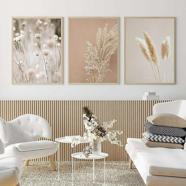 Canvas Painting Pampas Grass Plants Nature Landscape Boho - Modern Botanical Poster - 20x30 cm (Unframed) x3