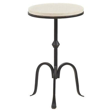 Pemberly Row 11.75" Round Metal and Marble Accent Table in Black