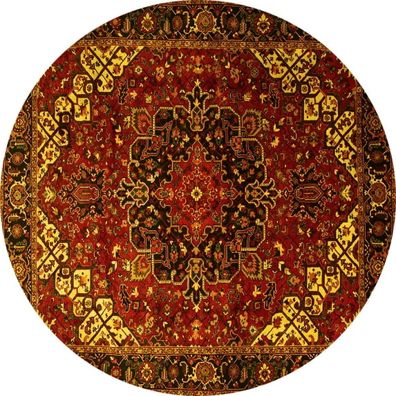 Ahgly Company Machine Washable Indoor Round Persian Yellow Traditional Area Rugs, 8' Round