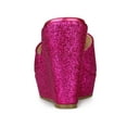 thumbnail image 2 of BLISSFUL STEP Sandales à Talons Compensés à Enfiler à Plateforme Pailletée pour Femmes Rose Vif 7, 2 of 7