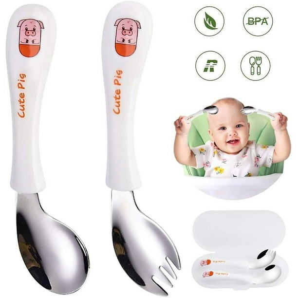 Juego de cuberteria para ninos juego de vajilla de bebe compatible con cuchara de entrenamiento con mango curvo compatible con bebes y ninos Afortunado Sencillez Bodega Aurrera en linea