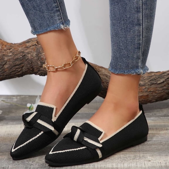 Summer Shoes for Women Tawop Black Flats Round Toe Fashion Ladies Breathable Shoes 42(Us:9)