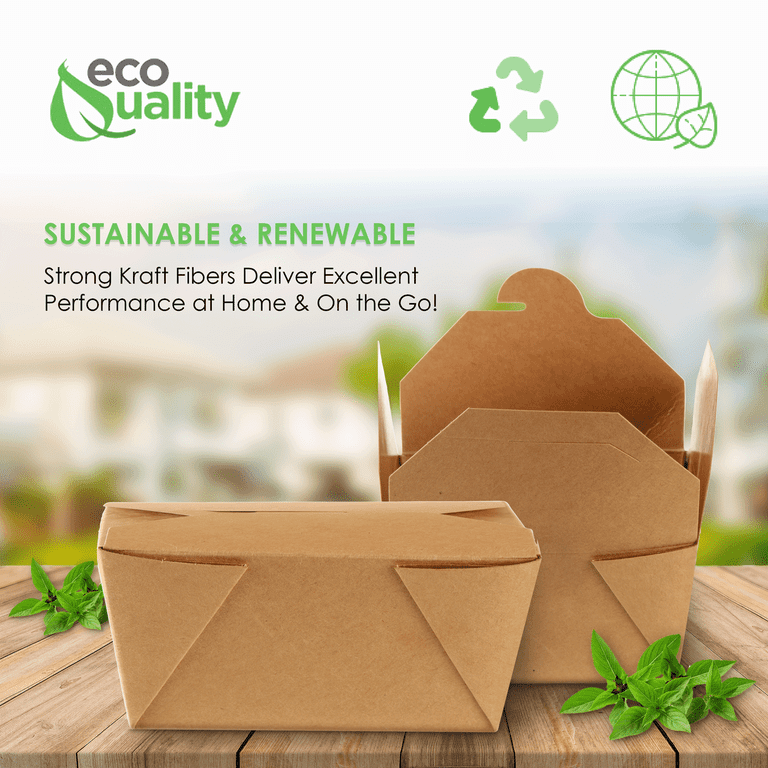 100 PACK] Take Out Food Containers 26 oz Kraft Brown Paper Take Out Boxes  Microwaveable Leak and Grease Resistant Food Containers - To Go Containers  for Restaurant, Catering - Recyclable Lunch Box #1 