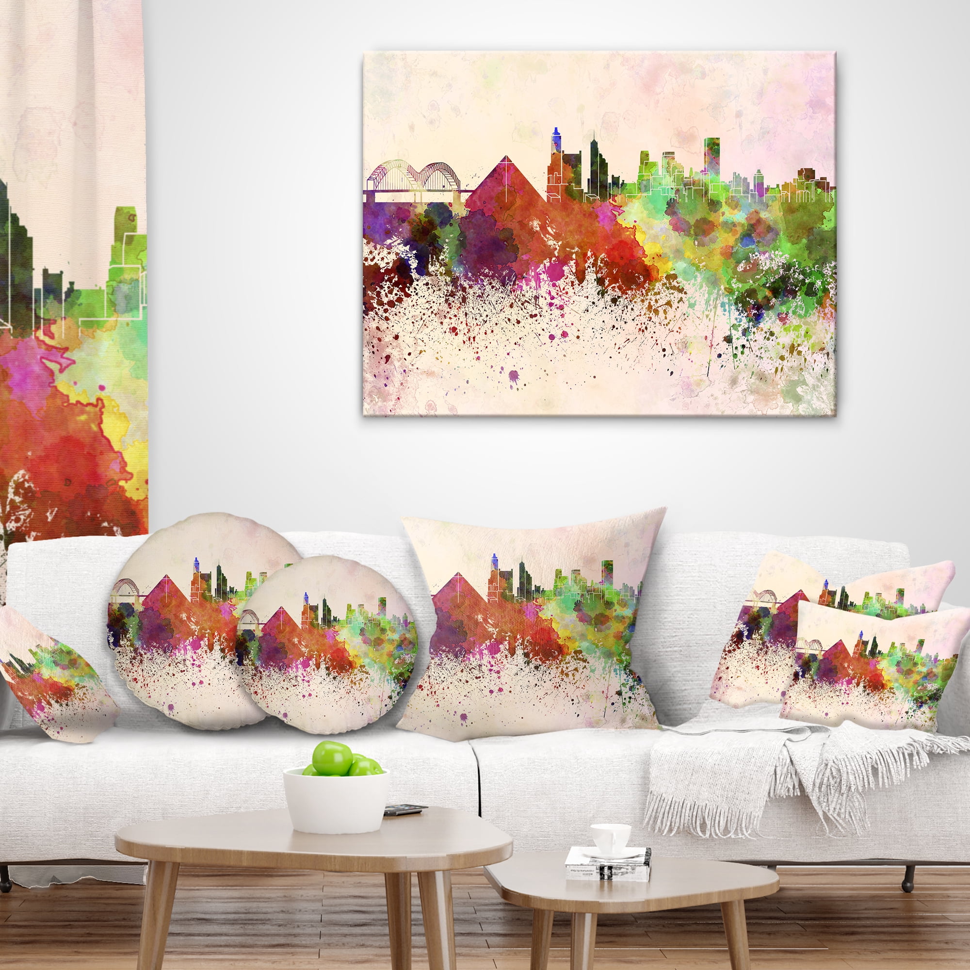 Designart Memphis Skyline - Cityscape Throw Pillow - 12x20