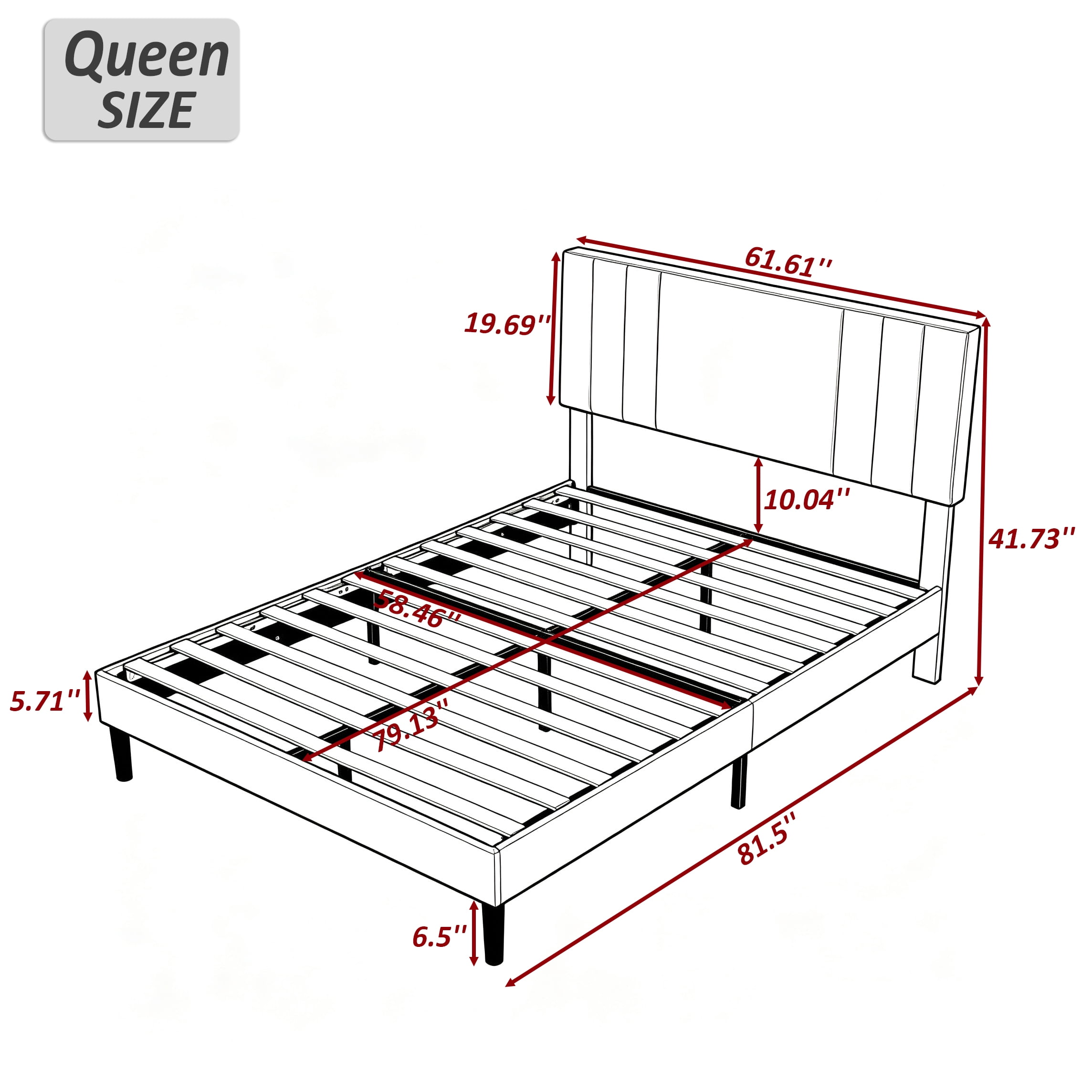 Gewnee Queen Size Bed Frame,Platform Bed with Upholstered Headboard,Modern Accent Bedroom Furniture,No Box Spring Needed,Brown PU