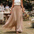 thumbnail image 2 of Zynoxe Womens Maxi Skirts Casual Ruched Elastic Drawstring High Waist Boho Skirts Versatile Elegant Dating Breathable Travel Boho Skirts Khaki S, 2 of 7