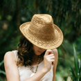 thumbnail image 2 of Men Hand‑Woven Paper Straw Fedora Hat Hollow Knit Sun Hat Wide Brim Breathable Outdoor Beach Travel Vacation Sun‑Shade Head‑Accessory for Adults, 2 of 8
