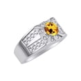 thumbnail image 3 of RYLOS Men's Rings Sterling Silver Designer Starburst 7MM Round Gemstone & Diamond Ring Citrine November Birthstone Rings Size 8, 3 of 7