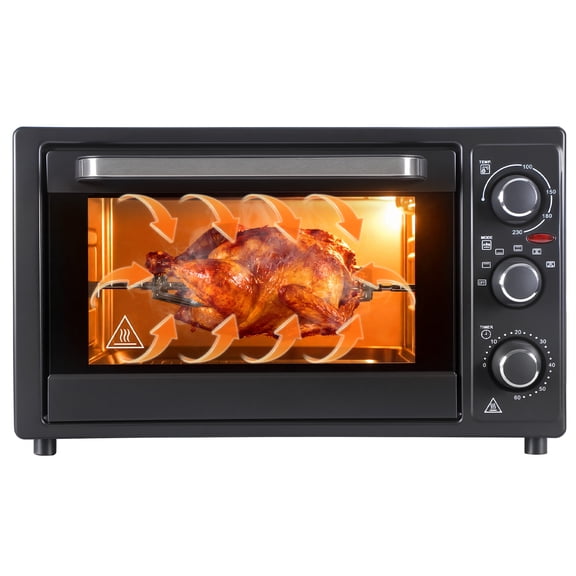 34QT/32L Kitchen Convection Oven, 1500W, Multi-Functional Countertop Toaster Oven with 60-Min Timer, Crispy Roast, Dehydrate, Rotisserie, 6 Accessories Included, Black