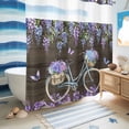 thumbnail image 5 of No Hook Shower Curtain, Purple Flowers Shower Curtains for Bathroom with See Through Top Window, Weeping Spring Floral Bicycle Wooden Farmhouse Waterproof & Washable Bath Curtain Long 72"x78", 5 of 9