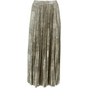 Halston Foil Printed Pleated Maxi Skirt Silver XXS NEW A295885