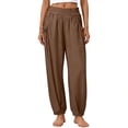 thumbnail image 2 of Edvintorg Womens Casual Pants Outdoor Elastic Waisted Casual Loose Fit Cuffed Trousers with Pockets Plus Size Fashion Clothing Brown XL, 2 of 7