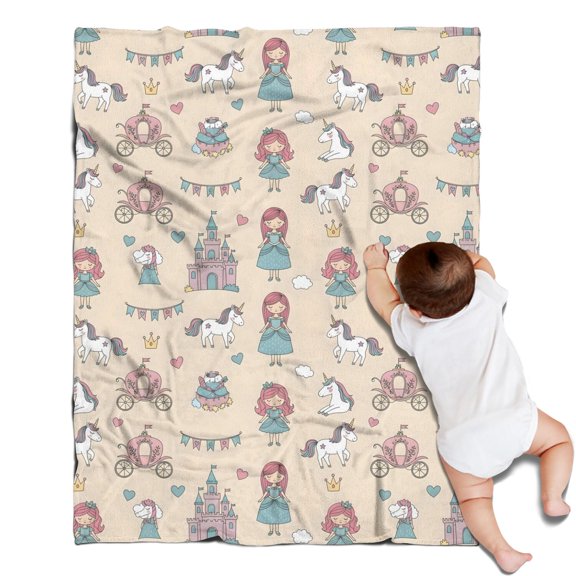 Beige Princess Carriage Pattern Blanket,Comfortable Soft Flannel Throw Blanket,All Season,Warm Lightweight Blankets for Sofa Bed Couch Living Room Chair,30"x40"