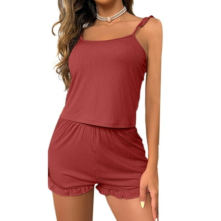 

Eyicmarn Women s 2 Piece Lounge Set Pajama Set Sleeveless Cami Tops Casual Shorts Sleepwear Sets