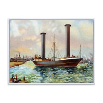 Designart 'The Ancient Boat Leaving The Harbor' Nautical & Coastal Framed Canvas Wall Art Print