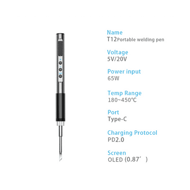 PTS100 T12 5-20V PD65W Portable Electric Soldering Iron,T12-K