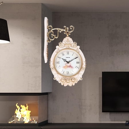 HOHOBLA Double Sided Wall Clock, 7.5 Inch Vintage Round Decorative Art Clock Double Faced Quartz Movement Antique Hanging Clocks for Home Office Gift