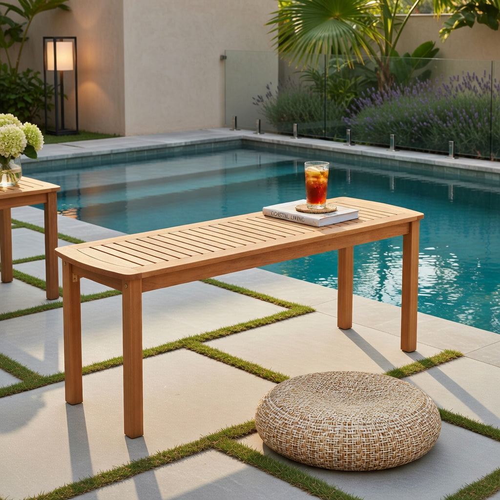 Hommoo Acacia Wood Outdoor Garden Bench, Slatted Seat, Weather-Resistant Patio Seating for 2, Natural
