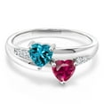 thumbnail image 2 of Gem Stone King 1.23 Ct Heart Shape London Blue Topaz Red Created Ruby 925 Sterling Silver Lab Grown Diamond Ring (Size 9), 2 of 5