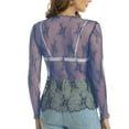 thumbnail image 5 of XIAOCHA Women's Floral Embroidery Mesh Layering Top Long Sleeve Neck Sheer Tee Blouse, 5 of 8