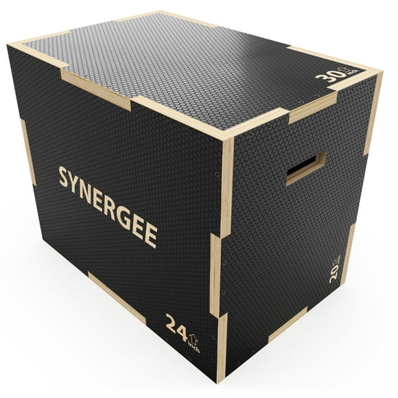 Synergee 3 in 1 Non-Slip Wood Plyometric Box for Jump Training and Conditioning. Wooden Plyo Box All In One Jump Trainer. Size - 30/24/20