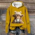 thumbnail image 2 of Telankuip Cute Highland Cow Drinking Coffee Graphic Womens Hoodies 2025 Christmas Long Sleeve Comfort Warm Sweatshirts Fall Winter Baggy Fun Print X-Mas Holiday Hooded Tops Yellow XL, 2 of 3