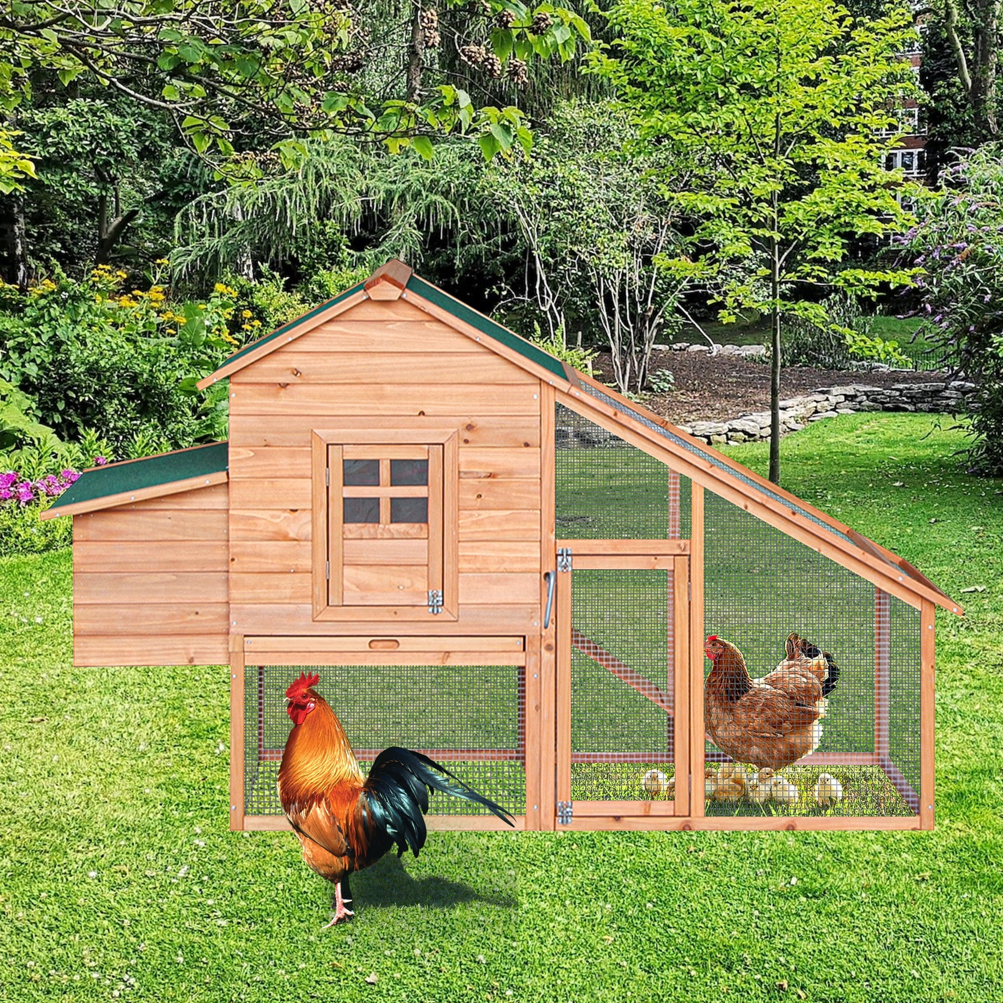 Pefilos 74" Large Wood Rabbit Hutch, Outdoor Hen House Bunny Cage with Ventilation Door, Pet Poultry Coop with Egg Box, Orange Pefilos 74" Large Wood Rabbit Hutch, Outdoor Hen House Bunny Cage with Ventilation Door, Pet Poultry Coop with Egg Box, Orange