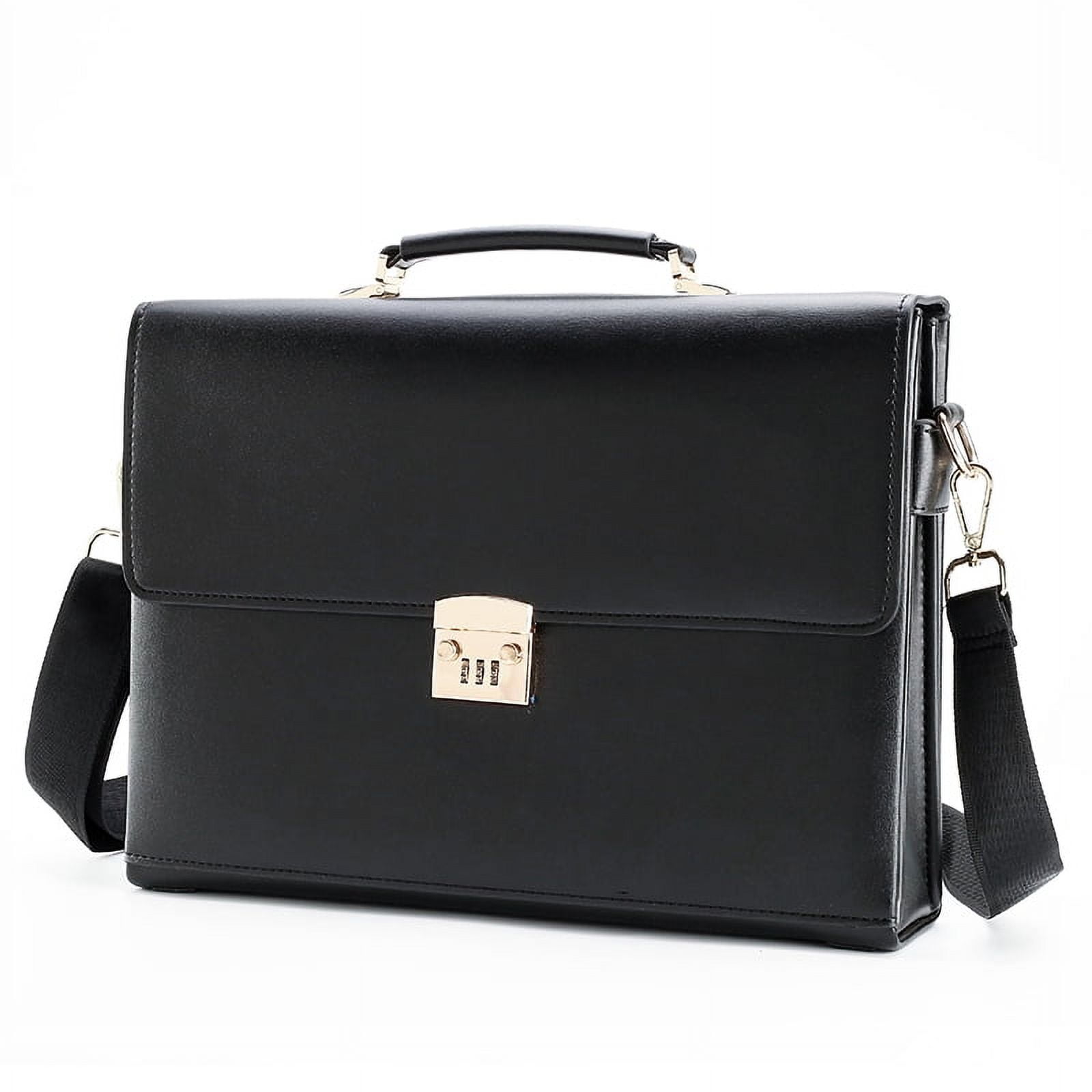 Quarryus Password Lock Briefcase for Men Leather Portfolio Large Capacity Office Computer Bag