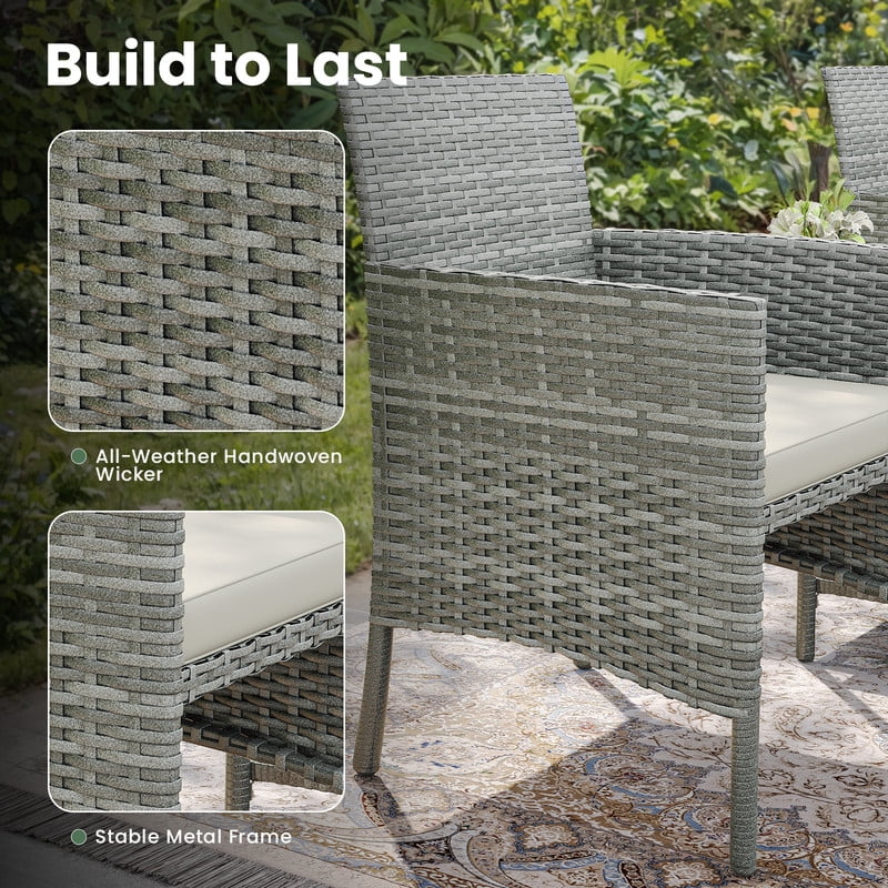ELPOSUN 5 Piece Patio Furniture Set, Outdoor PE Wicker Chairs for Two with Ottoman Underneath,Beige