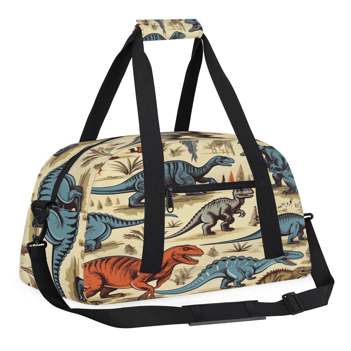 Herdesigns Dinosaur Cartoon Dino Sports Duffle Bag for Women & Men, Gym Bag Dance Bag Overnight Bag Carry On Weekender Travel Bag