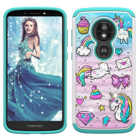 Bling Bling Hard Back Case - Moto E5 Play Case,Moto E5 Cruise Case, Allytech 2 in 1 Rugged Hybrid Hard PC Soft TPU Impact Back Defender Cover with Bling Diamond for Motorola Moto E5 Play/ Moto E5 Cruise, Rainbow Pony