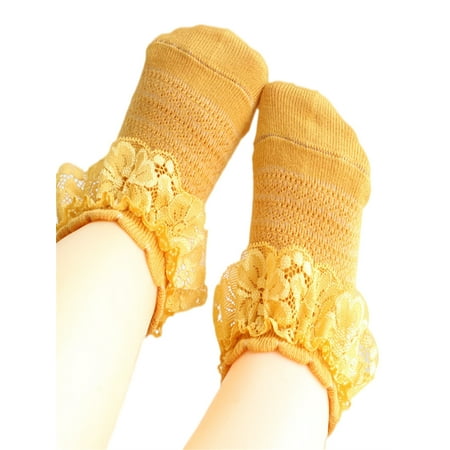 

Little Kids Girls Cute Lace Socks Solid Color Soft Elastic Ruffled Anklet Princess Socks for Spring Autumn 6 M to 5 Years