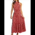 thumbnail image 3 of Vestido Bohemio de Verano para Mujer, Sin Mangas, con Estampado de Lunares, Cuello Halter, Volantes, Dobladillo y Cinturón Vino Tinto L, 3 of 8