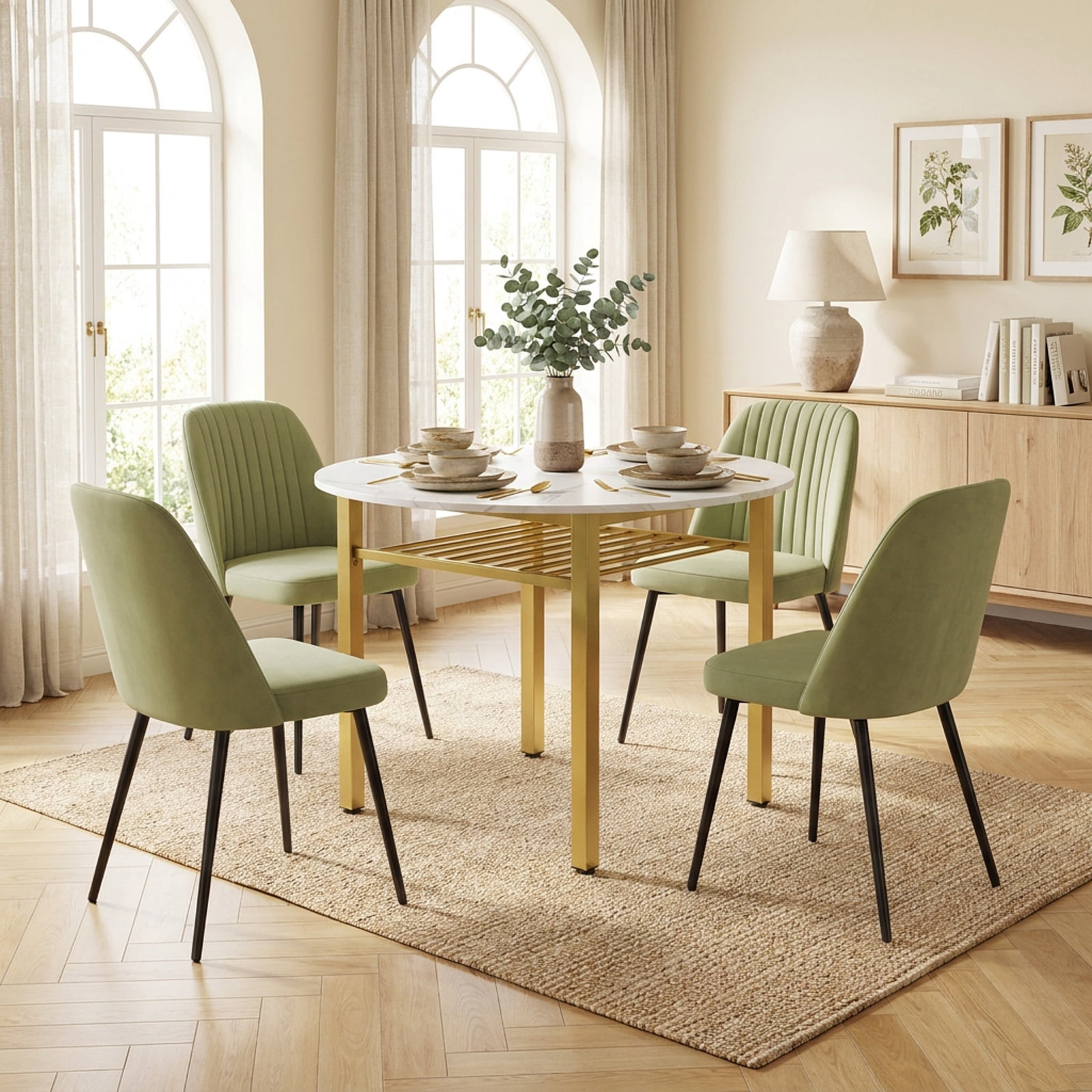 Furnibear 40 Inch Round Kitchen Dining Table with Storage Shelf and Metal Frame